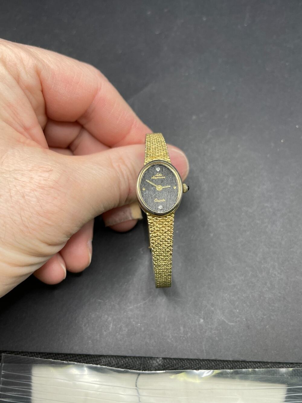 Vintage Jules Jurgensen Quartz Diamond Oval Gold Tone Ladies Watch 4461
